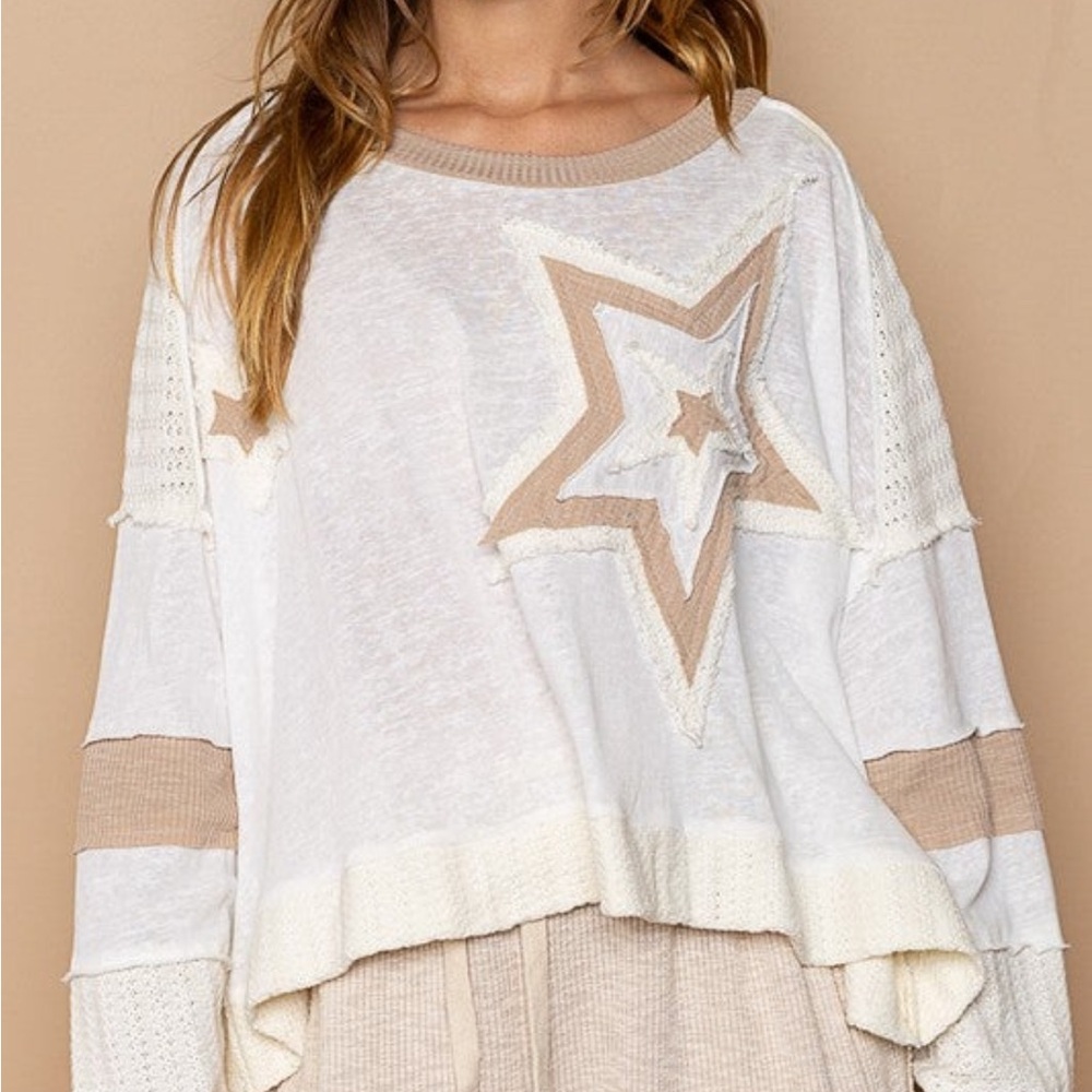POL Light Weight Long Sleeve Star Top NWOT